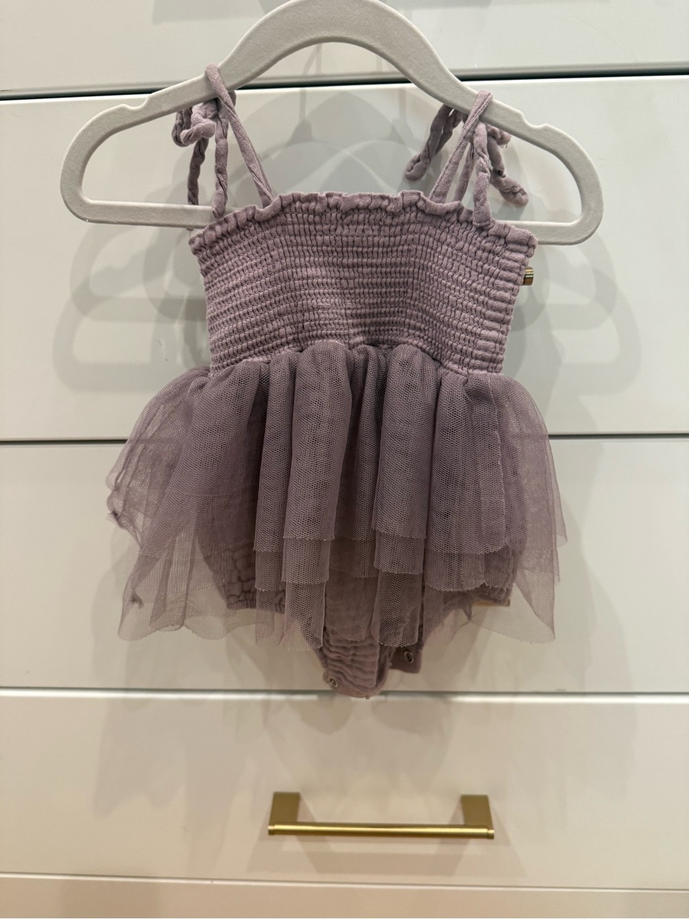 Angel Dear Mauve Smocked Baby Romper with Tie Straps